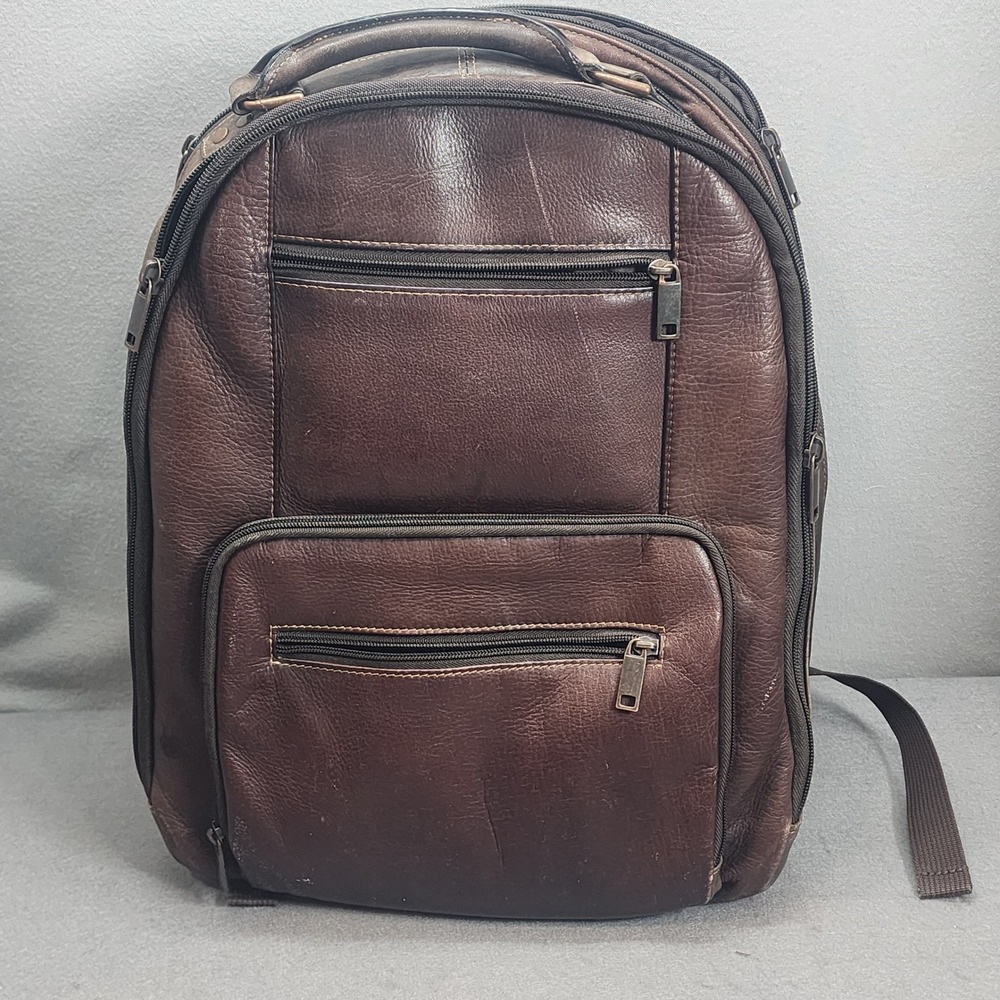 Wilsons Leather Backpack Brown Multi Pocket Laptop Travel Bag Mens OS